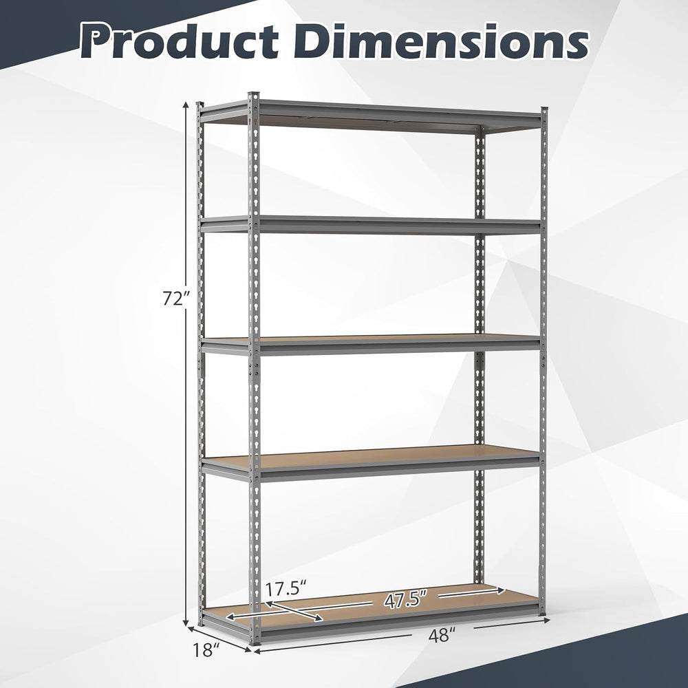 Tangkula 5-Tier 2200 LBS Storage Shelves, 48"x18"x72" (2, Grey)