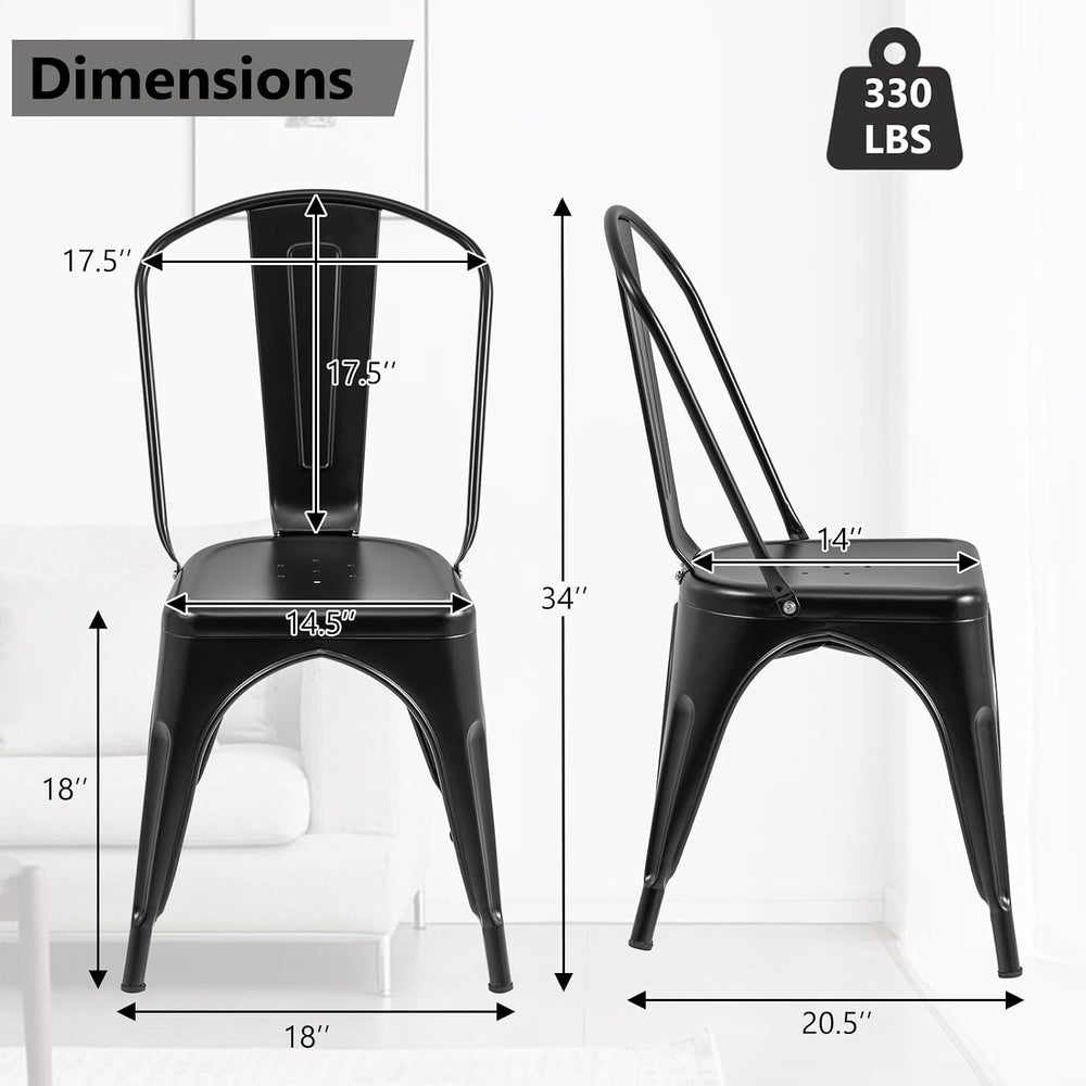 COSTWAY Stackable Metal Dining Chairs Set of 4 with Back, Indoor & Outdoor