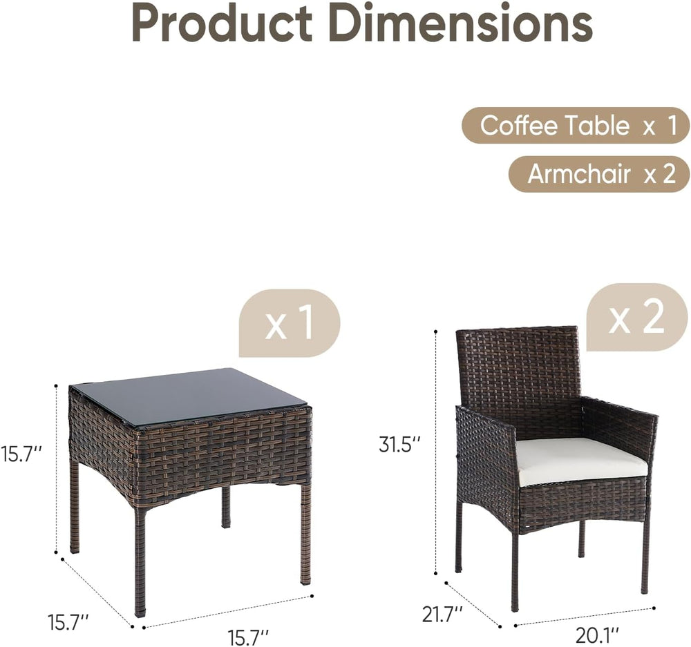 DUMOS 3 Piece Patio Furniture Set, Outdoor Wicker Bistro Set, Brown