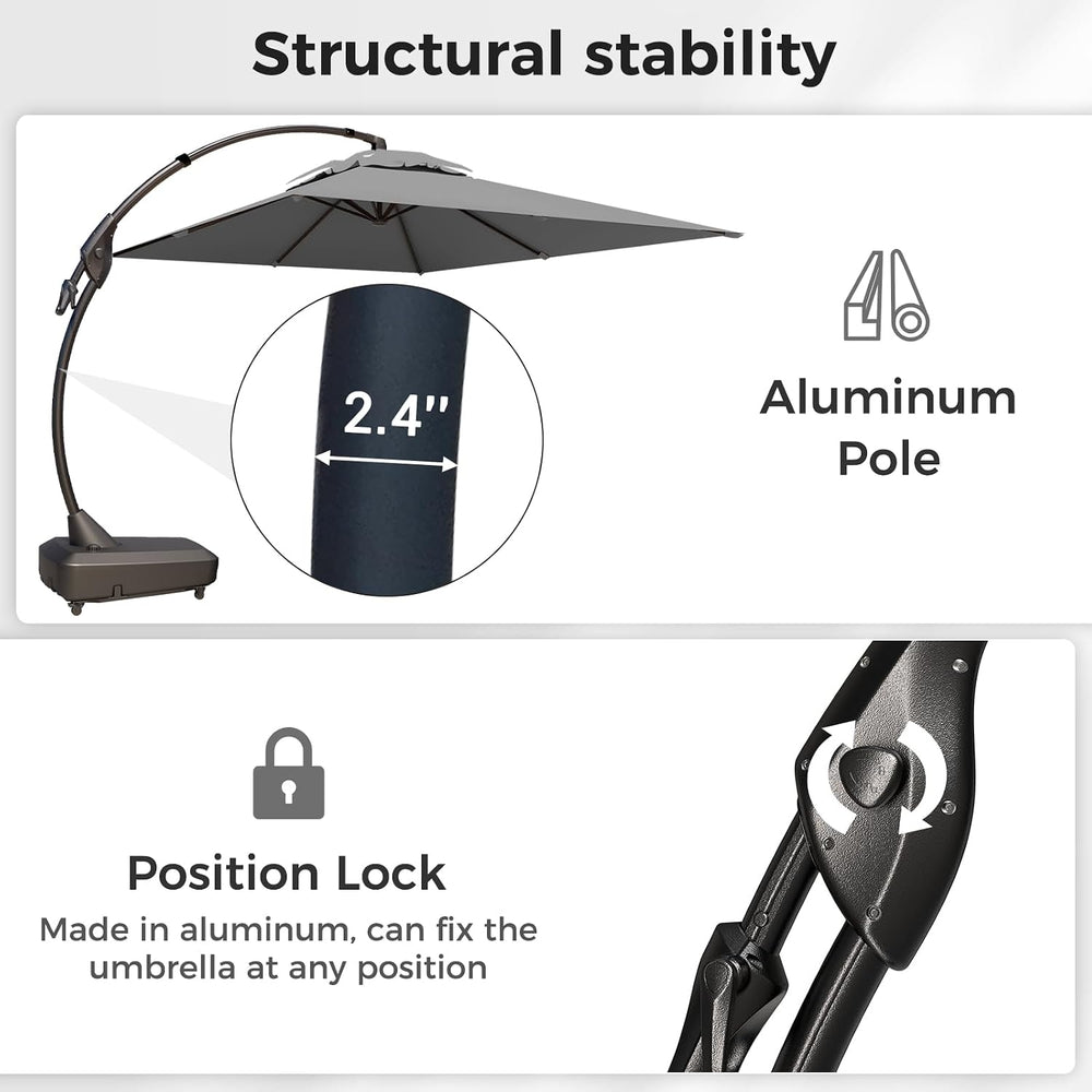 Grand patio 10x10 FT Large Cantilever Square Umbrella with Base, Gray