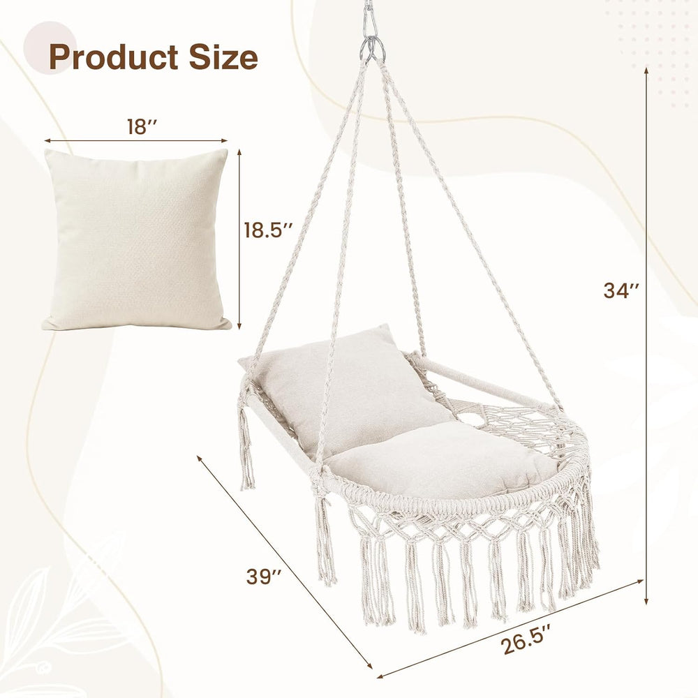 Happygrill Macrame Swing Chair with 2 Removable Cushions