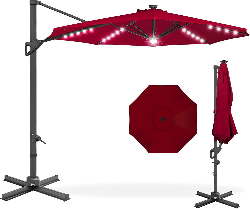 Best Choice Products 10ft Solar LED Cantilever Patio Umbrella, 360-Degree Rot...