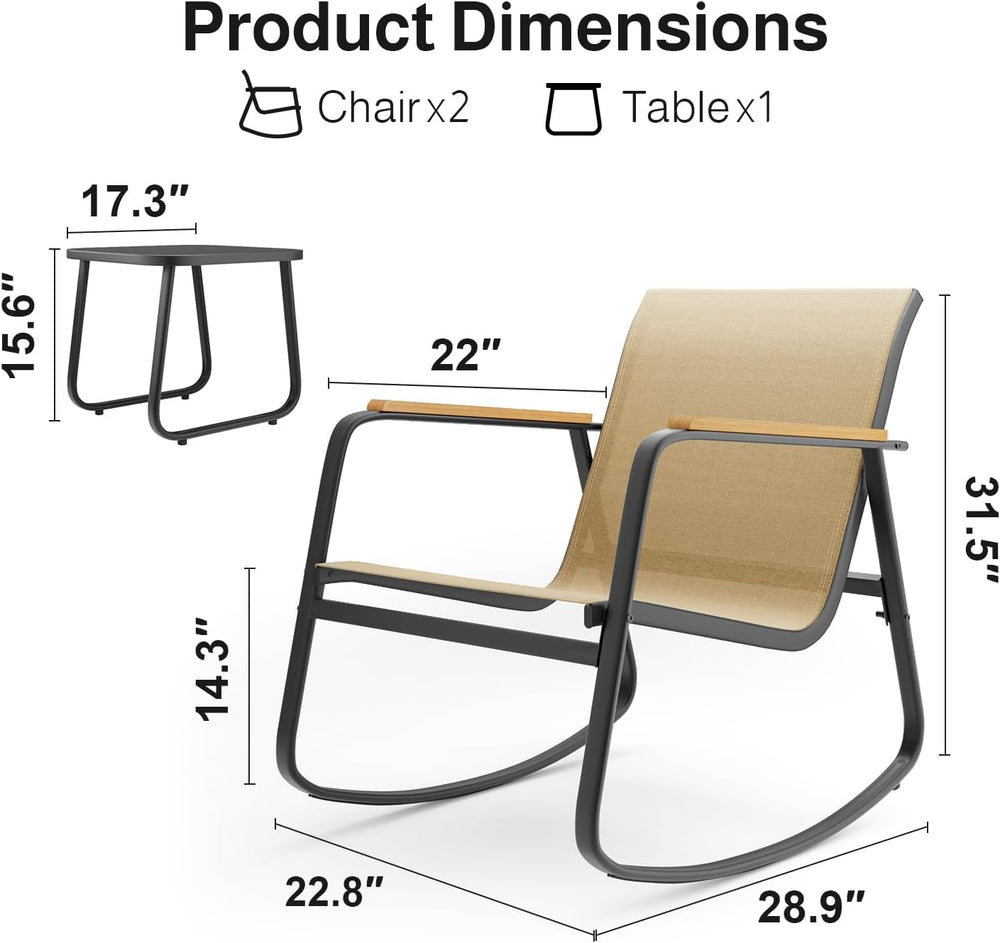 Aiho 3-Piece Patio Furniture Set, Textilene Bistro Sets for Garden, Brown