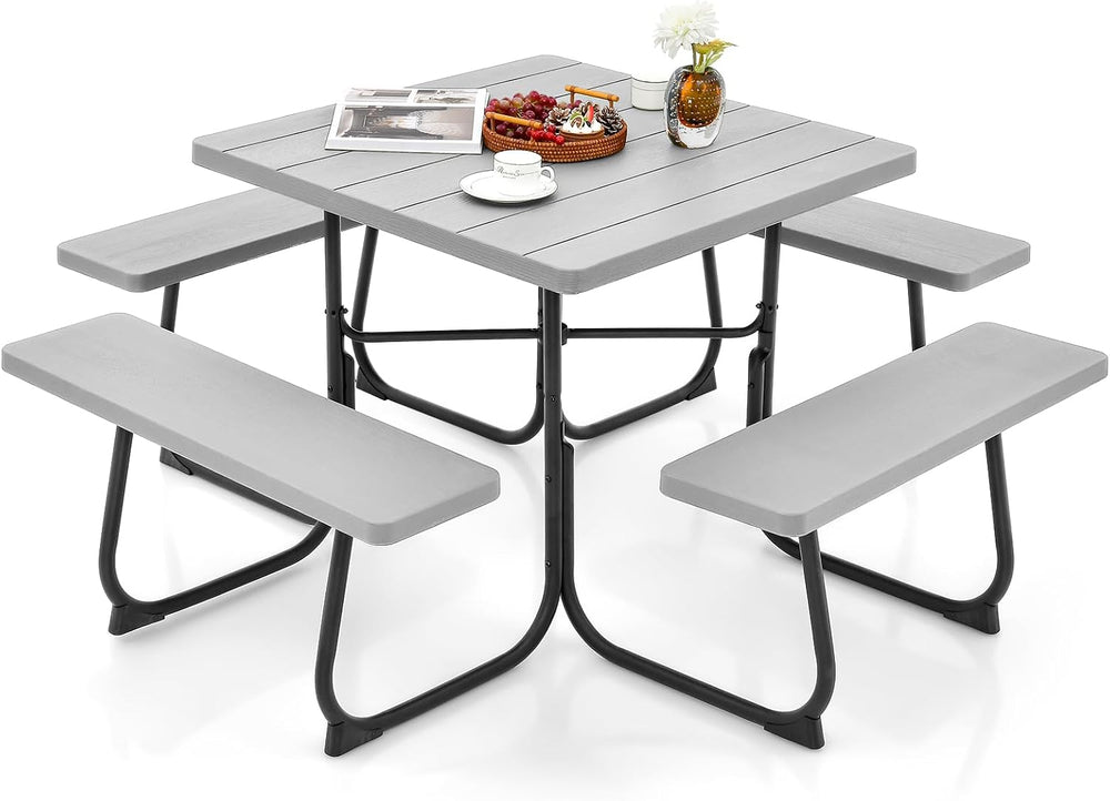 GIANTEX Picnic Table Bench Set for Up to 8 Persons, Square Outdoor Table and ...