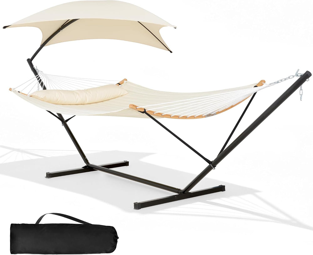 SUNCREAT Portable Outdoor Hammock with Stand, Canopy, Beige