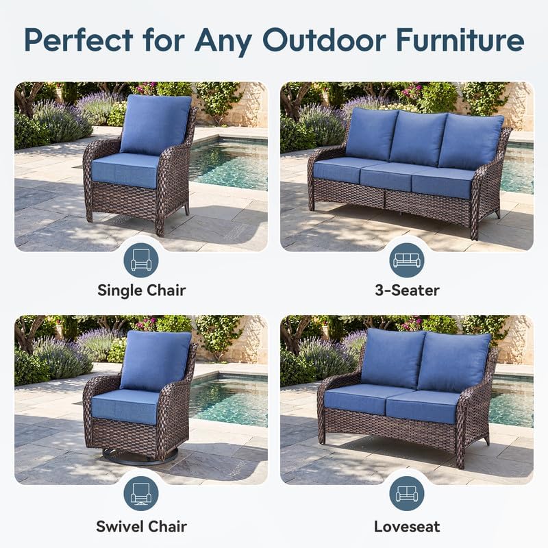 Luxury 22*24*6in Outdoor Patio Cushions, 5 Pieces Navy Blue Outdoor Cushion