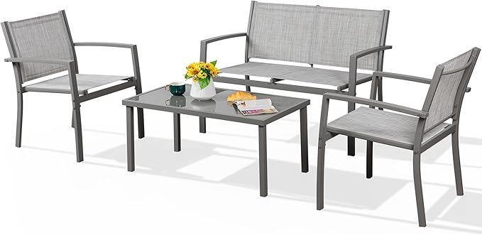 Shintenchi 4 Pieces Patio Furniture Set All Weather Textile Fabric Outdoor Co...