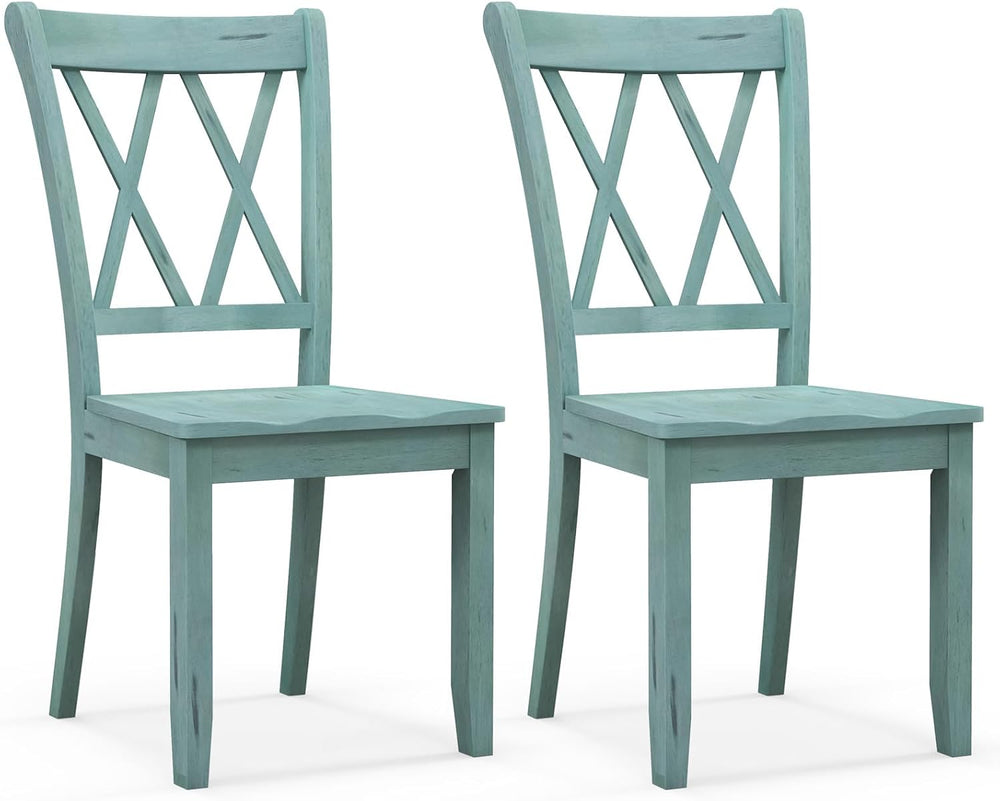SIMOE Solid Rubberwood Dining Chairs, Set of 2, Green Farmhouse X-Back
