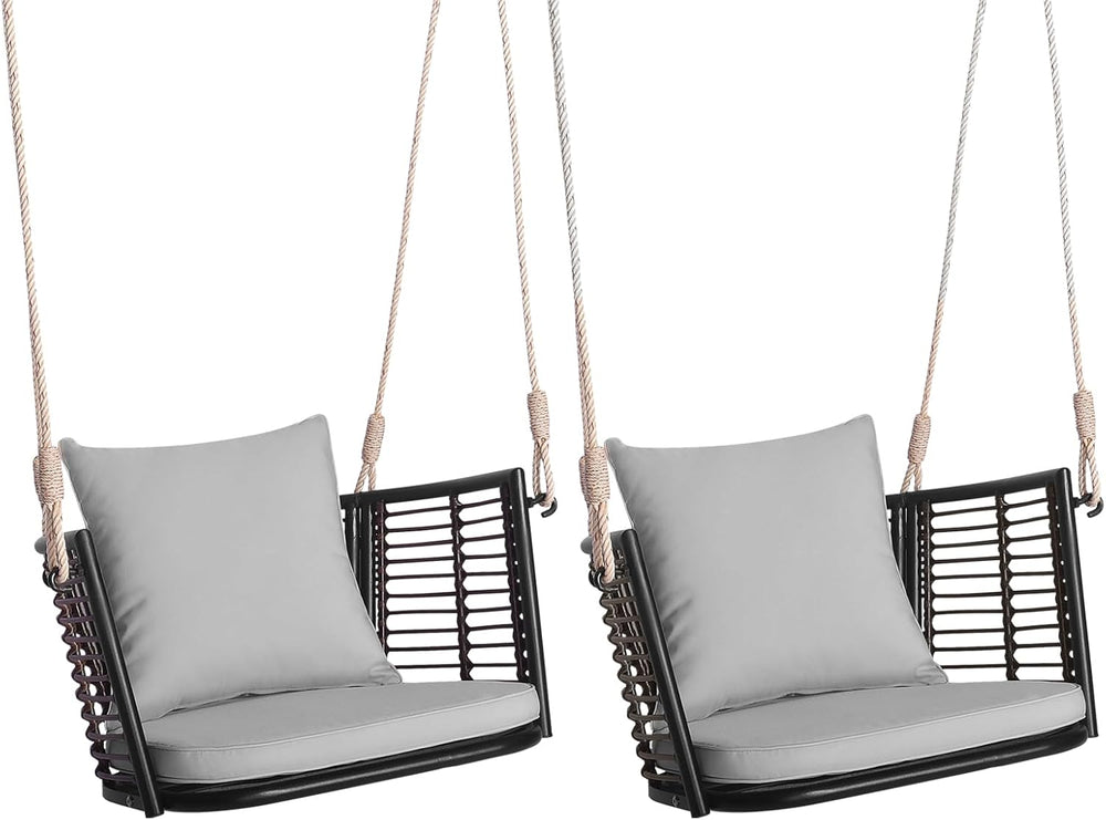 HAPPYGRILL 2 Pack Outdoor Porch Swing with Seat Cushion & Back Cushion