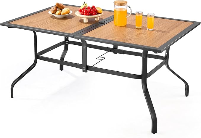 VEVOR Outdoor Patio Dining Table, 59 inch Long Rectangular Wood-Like Steel Sl...