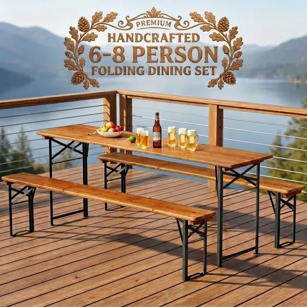 AVAWING 5.8FT 3-Piece Portable Picnic Table Bench Set, 6-8 Person Folding Woo...