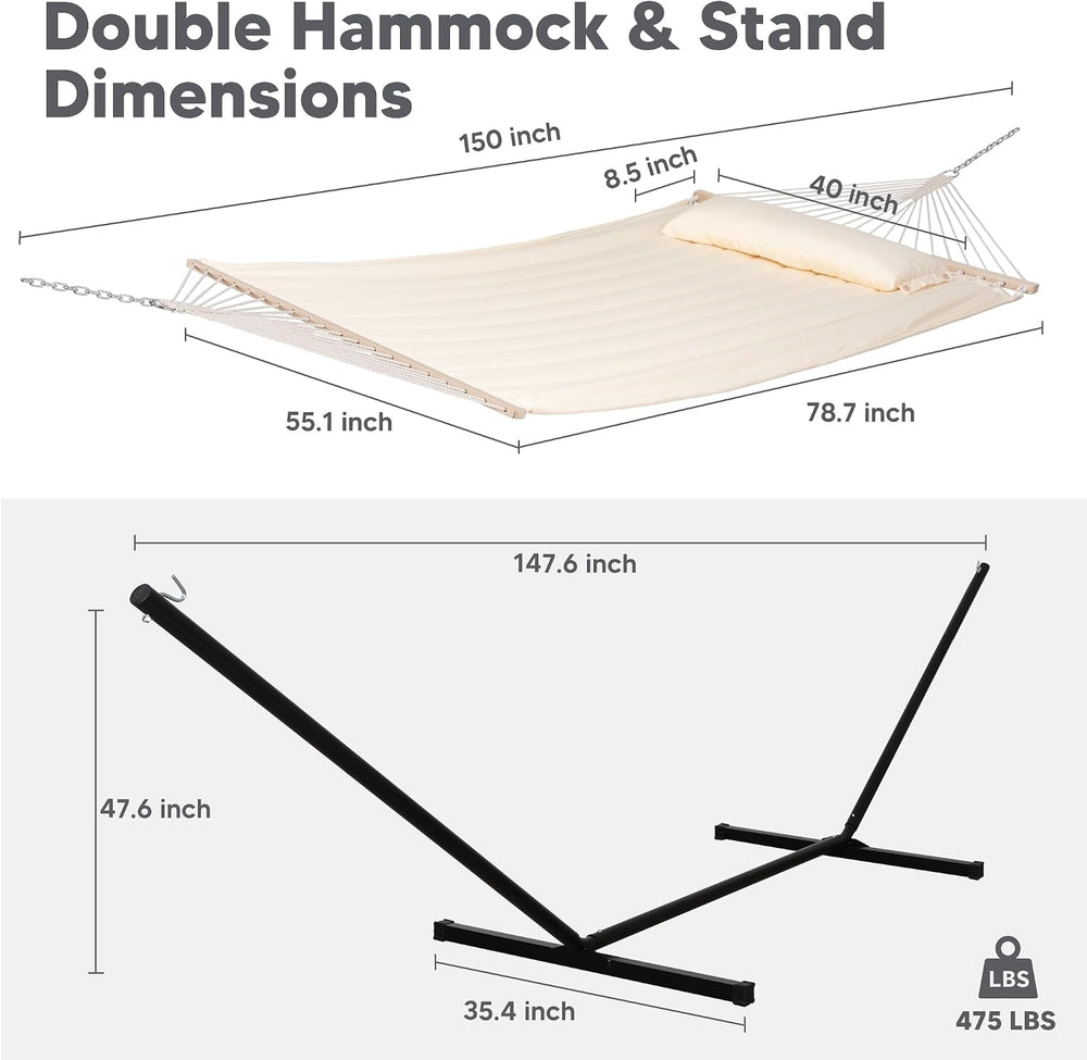 SUNCREAT Hammocks Extra Large Double Hammock with 12 ft Stand, Beige