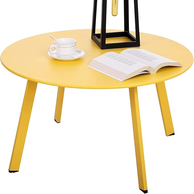 Outdoor Side Table, Outdoor/Indoor Metal Steel Patio Coffee Table, Round Weat...