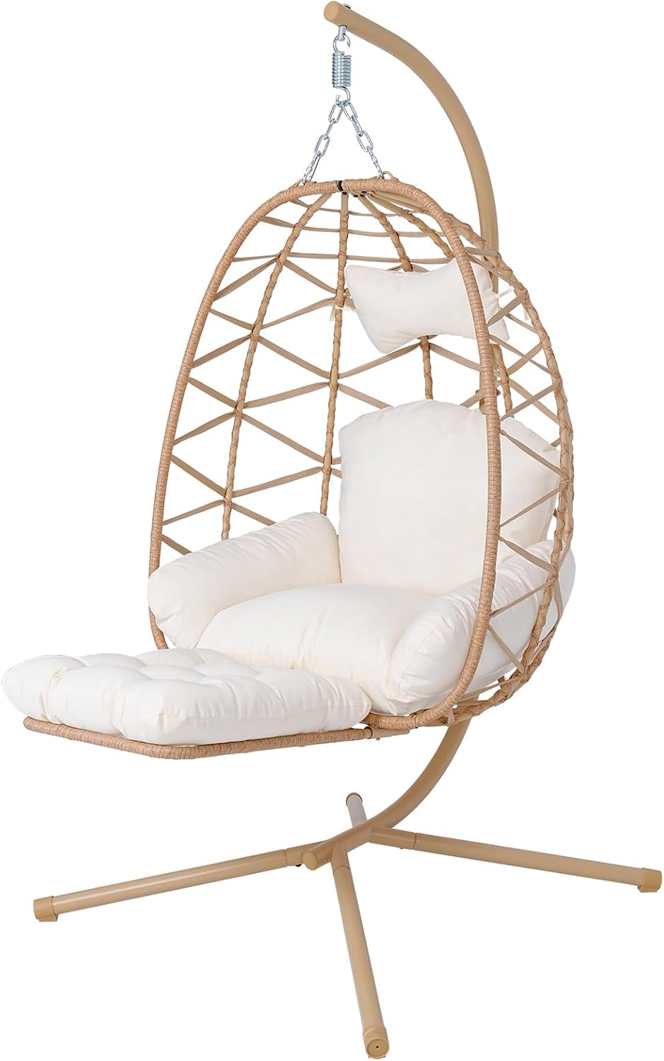 Hanging Egg Chair with Footrest & Stand, Wicker Rattan Swing Hammock Chai...