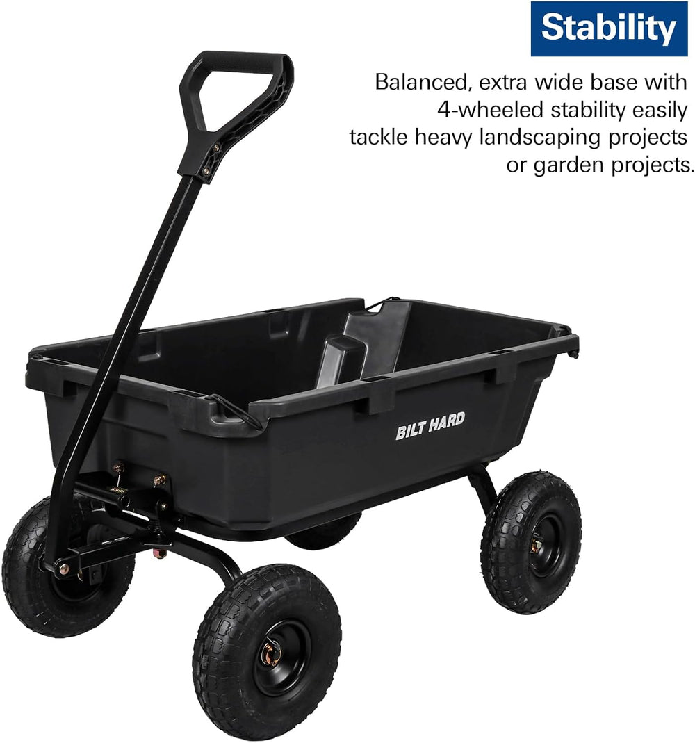 BILT HARD 900 lbs Poly Garden Dump Cart, 5 Cu.Ft Wheelbarrow Cart with 10&quo...