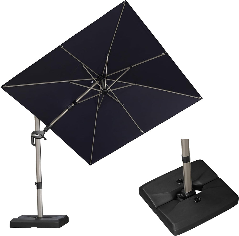 PURPLE LEAF Cantilever Umbrella with Base 8' x 8' Left-right Tilt Nav...