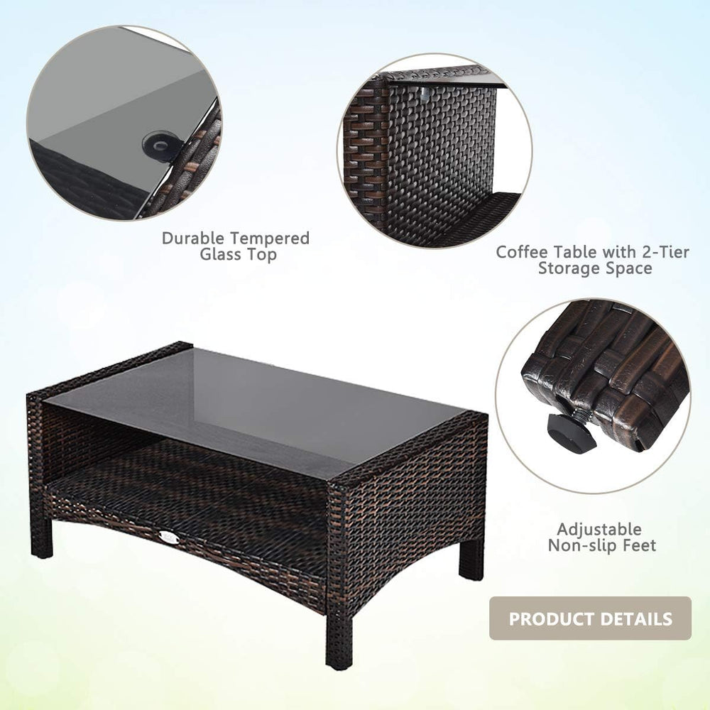 HAPPYGRILL 4-Piece Patio Furniture Outdoor Rattan Wicker Sofa Set with Cushio...