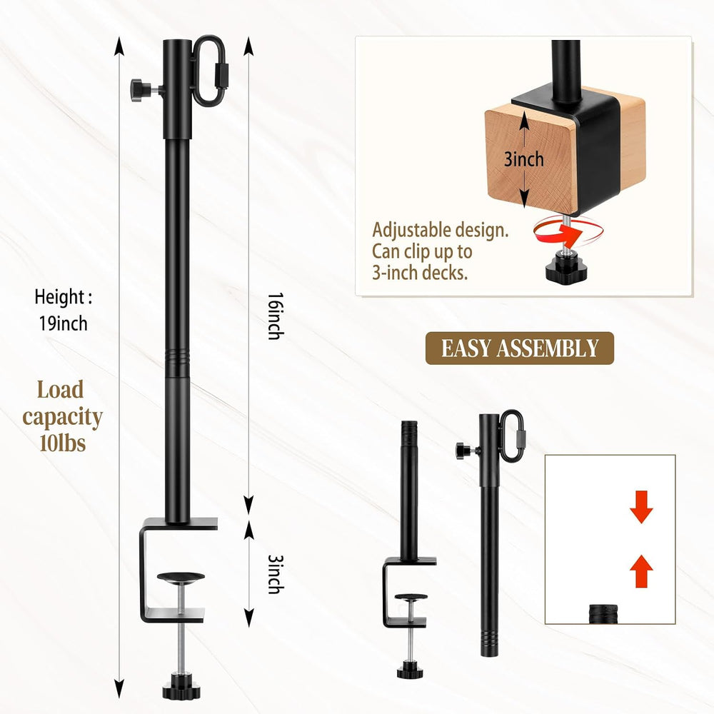 2 Pack Deck String Light Poles with Adjustable 3" Clamp, Outdoor Light P...