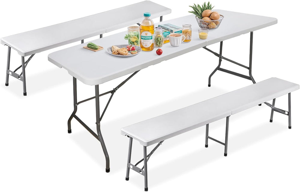 SUPER DEAL Folding Table Set with 2 Benches, 6 FT Camping Picnic Table Set, O...