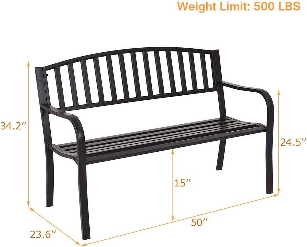 GIANTEX Outdoor Bench, 50” Patio Garden Bench with Steel Frame, Slat Design, ...