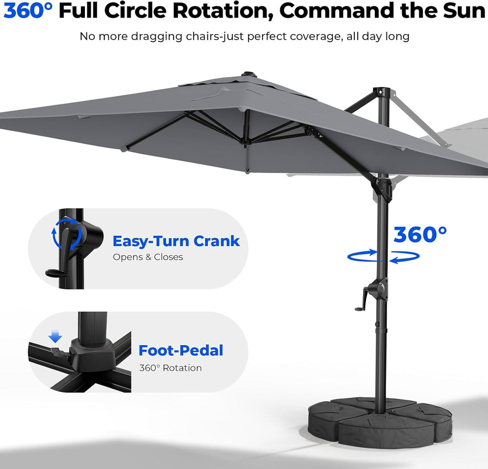 10x10 FT Cantilever Patio Umbrella with Base Included, Grey