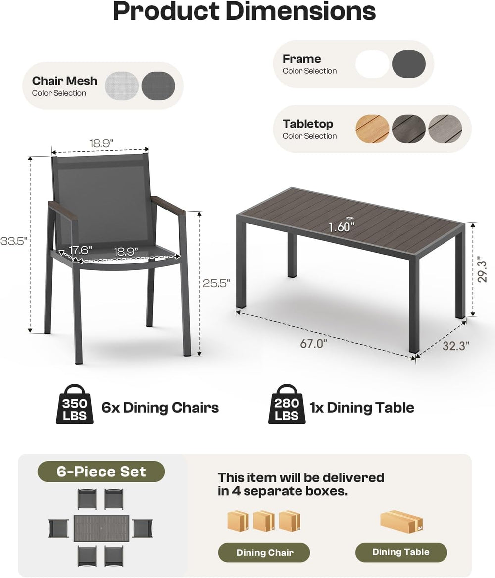 Outdoor Dining Set, 7 Piece Aluminum Patio Table and Chairs Set, All Weather ...