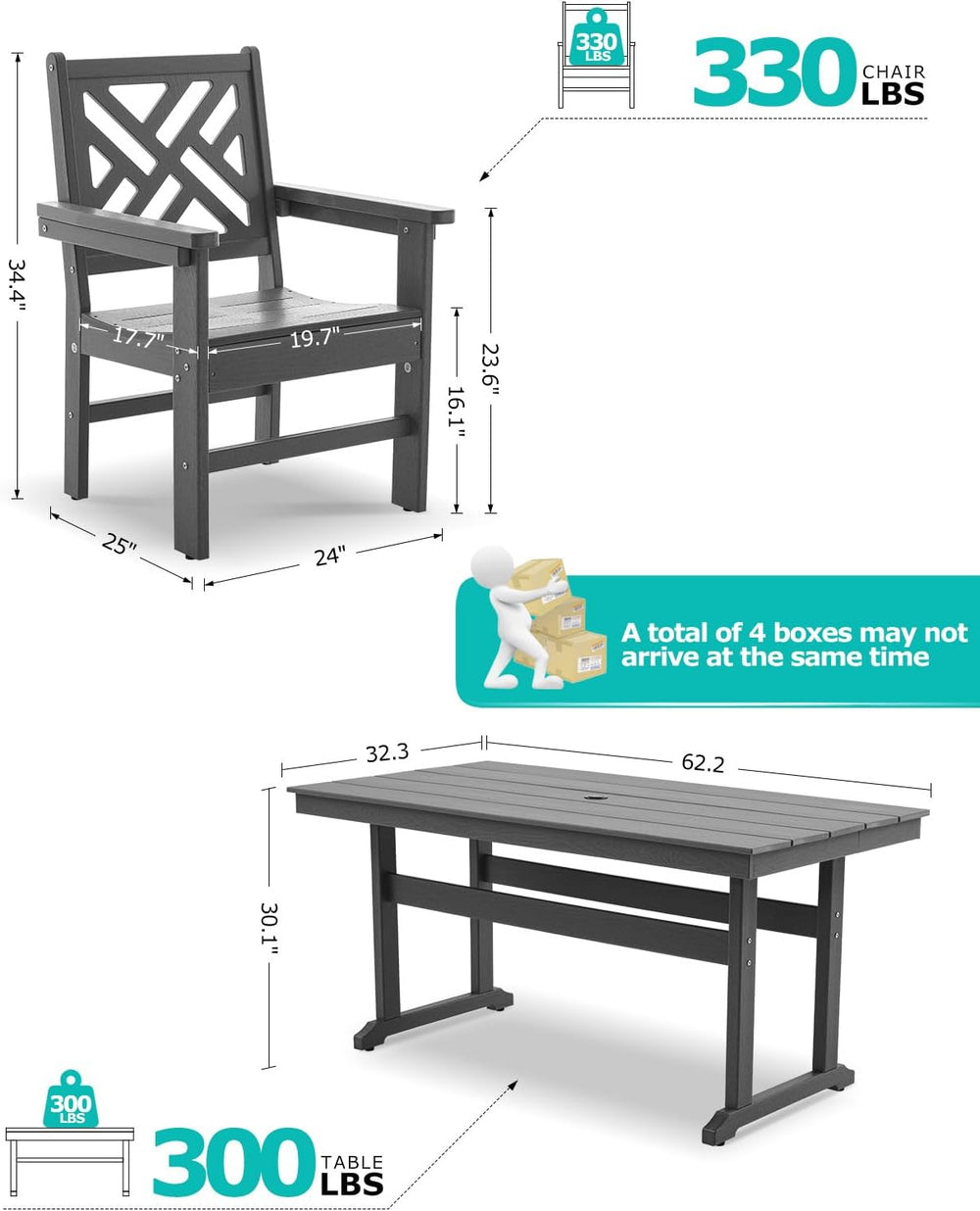 7 Piece HDPE Outdoor Dining Set for 6 Patio Dining Furniture Set with Umberll...