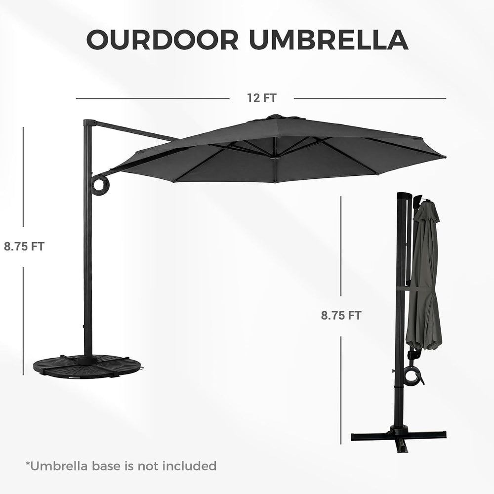 Grand patio 12 FT Patio Umbrella, Outdoor Large Round Cantilever Umbrella wit...