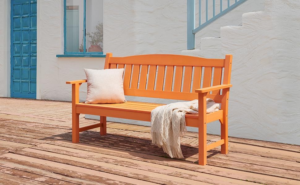 3-Person Poly Lumber Outdoor Bench Weatherproof, 800 Lbs, Orange