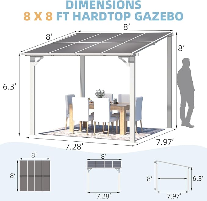 AECOJOY 8' x 8' White Gazebo Outdoor Pergola for Patio, Small Wall-Mo...