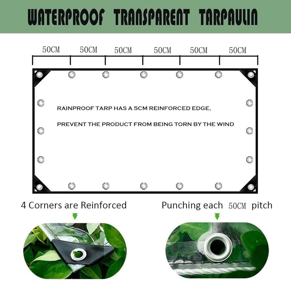 Clear Tarp with Grommets 6x6ft 14Mil Transparent Heavy Duty PVC Vinyl Cover