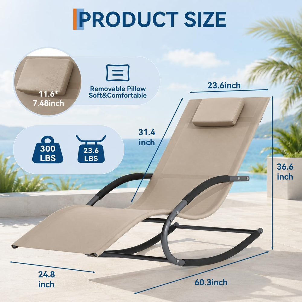 Garvee Outdoor Lounge Chair Rocking Chair Lawn Chair w/Non-Slip Base, Brown
