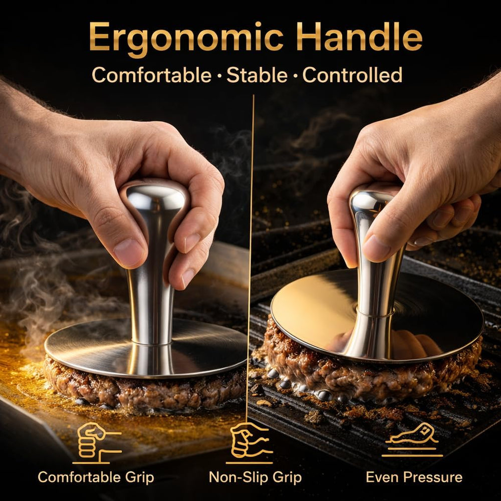 Premium Stainless Steel Smash Burger Press, Heavy Duty Burger Smasher with Er...