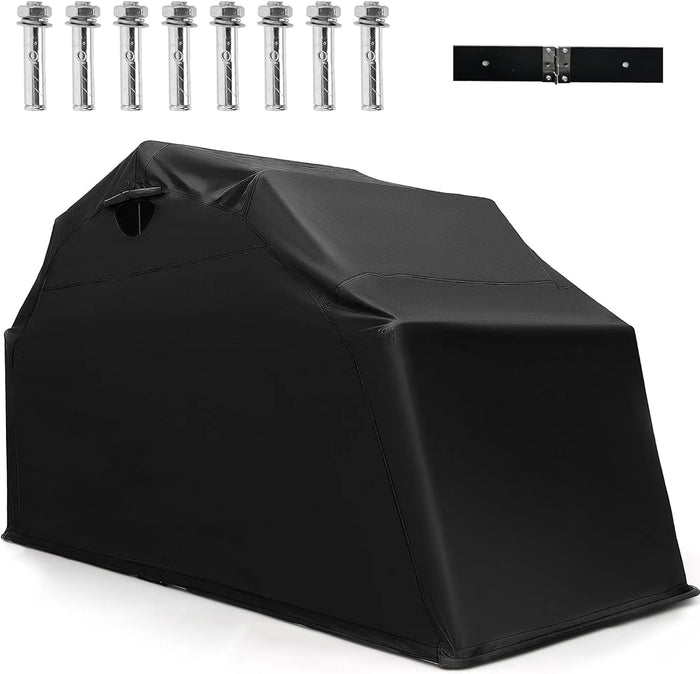 Goplus Motorcycle Shed with Expansion Bolts, Waterproof Motorcycle Garage with 600D Oxford Cloth & Ventilation Window, Suitable for Heavy Motorcycle Vehicle Storage, Size 136" x 54" x 75"