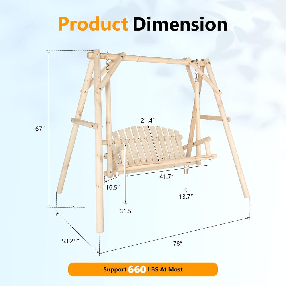 VINGLI 880 LBS Wooden Porch Swing with A-Frame Stand, Natural Outdoor Swing