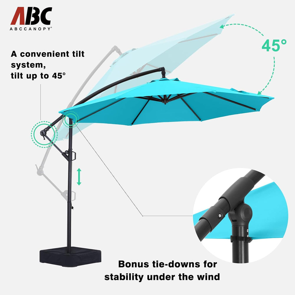 ABCCANOPY 10FT Cantilever Umbrella with Base and Weights Bag, Turquoise