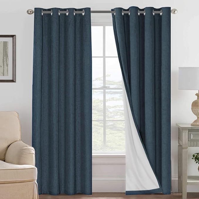 H.VERSAILTEX Linen Curtains 100% Blackout Curtains for Bedroom 90 inch Long F...