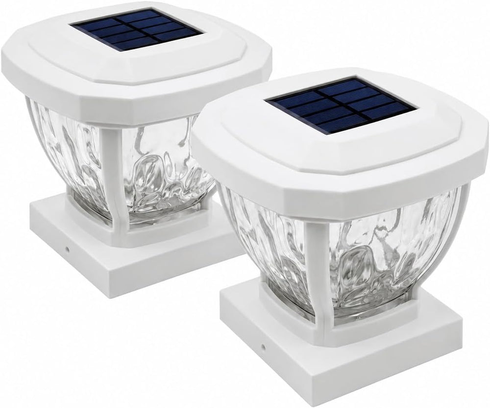 Home Zone Living 2PK Solar Post Cap Lights, Decorative Glass LED, White
