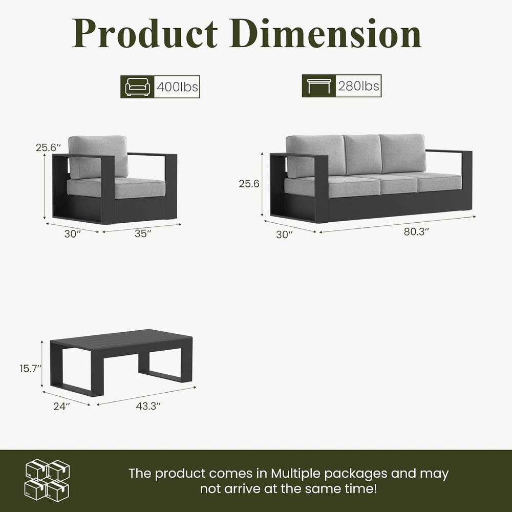 4 Piece Oversized Aluminum Outdoor Furniture Set with Coffee Table