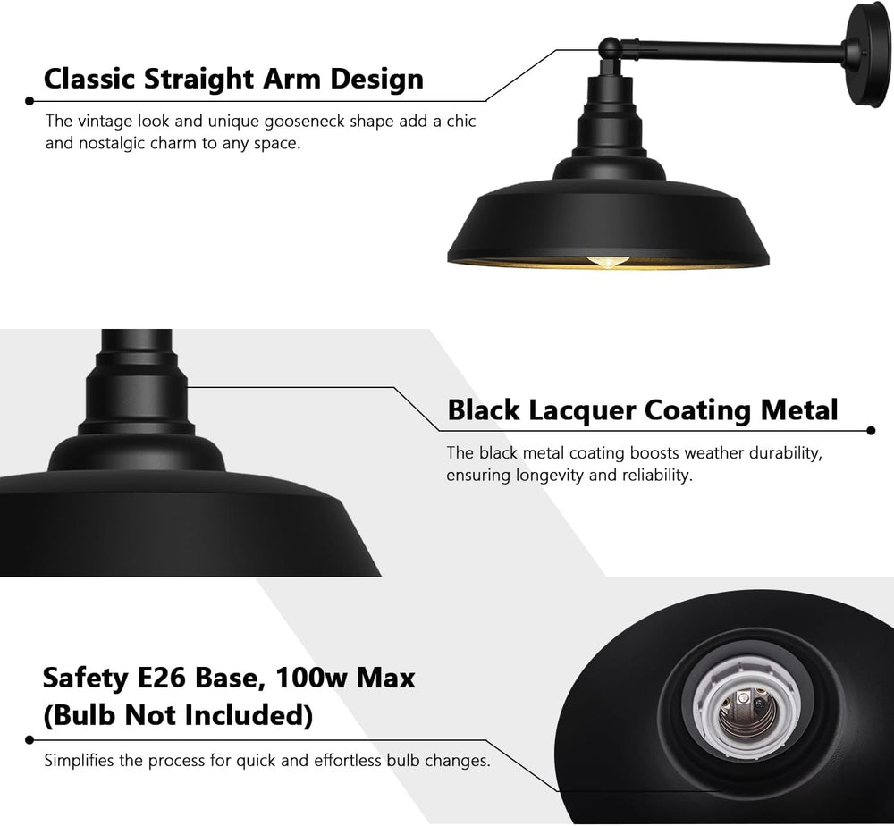 12" Outdoor Gooseneck Barn Light,Black Farmhouse barn Wall Light, Waterp...