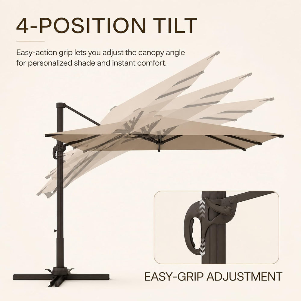 Kingdura 9' X 9' Cantilever Patio Umbrella, Large Rectangular Aluminu...