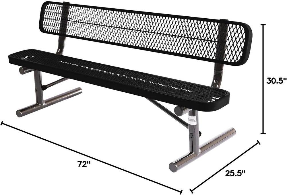 Bench, Textured Black, Expanded, 6Ft, with Back