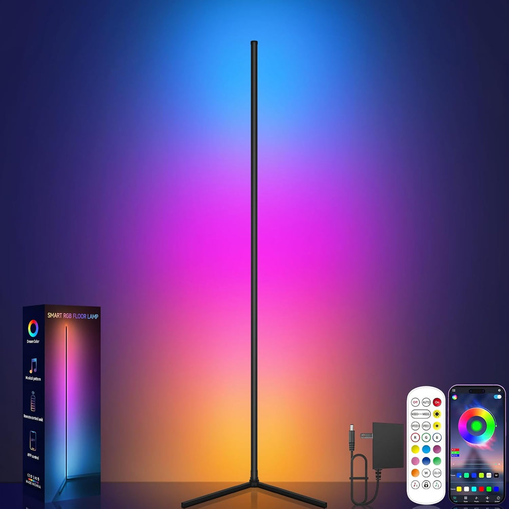 Tyute Corner Floor Lamp, RGB LED Corner Lamp with Music Sync, Smart App and R...