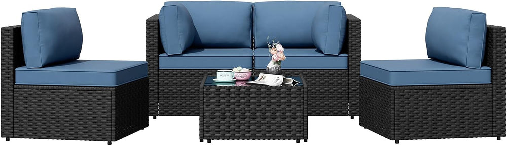 Shintenchi Patio Furniture Sets, 5 Piece Outdoor Sectional Sofas, Wicker Ratt...