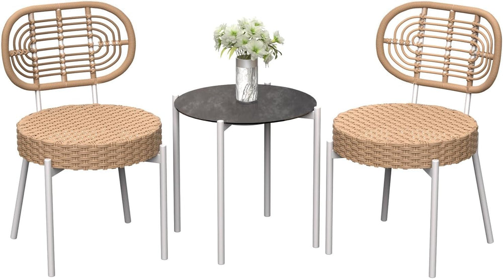 GarveeLife 3 Piece Wicker Patio Bistro Furniture Set, Outdoor Dining Chairs, ...
