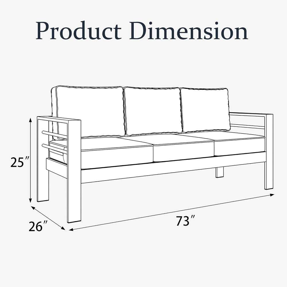 Aluminum Patio Couch Sofa, All-Weather Metal Modern 3 Seater Outdoor Sofa wit...