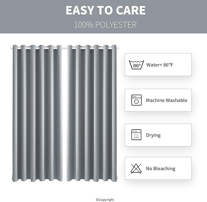 Waterproof Outdoor Curtain W84 x L84 - Grommet Top Sunlight Blocking Window T...