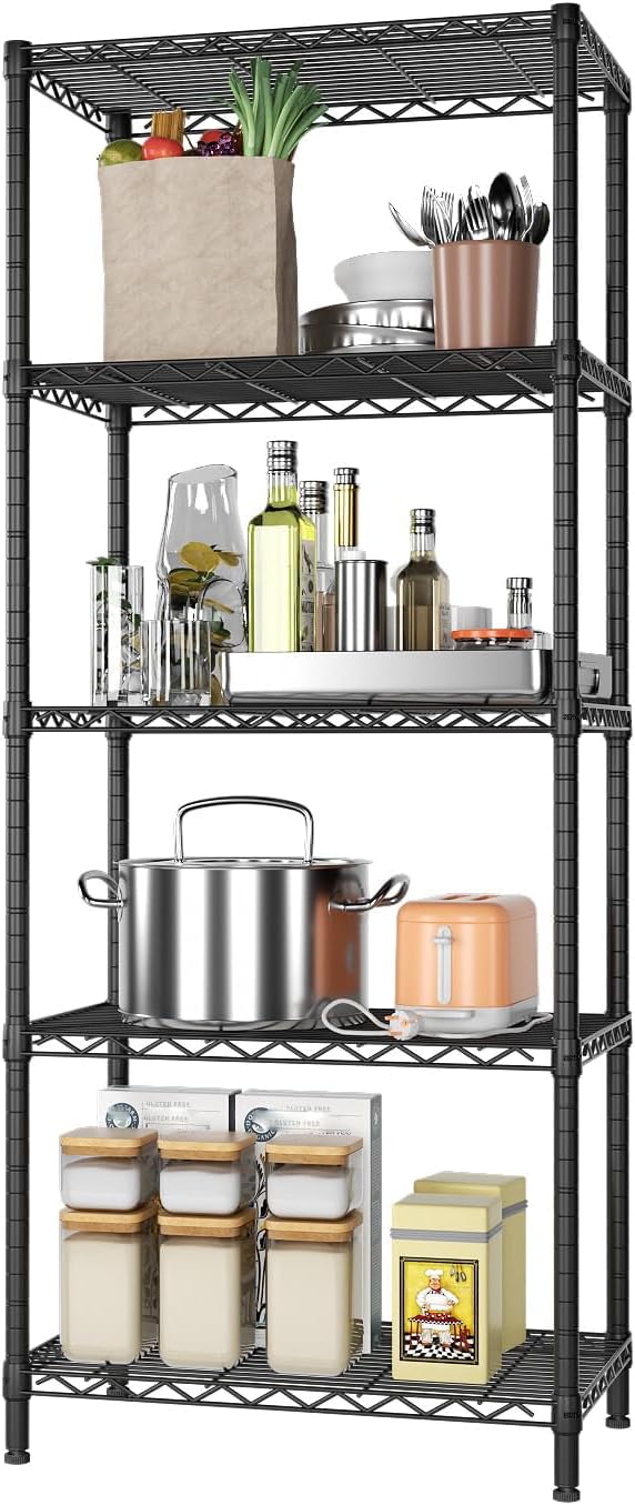 5 Metal Shelves Wire Shelving Storage Shelf Adjustable Unit Pantry