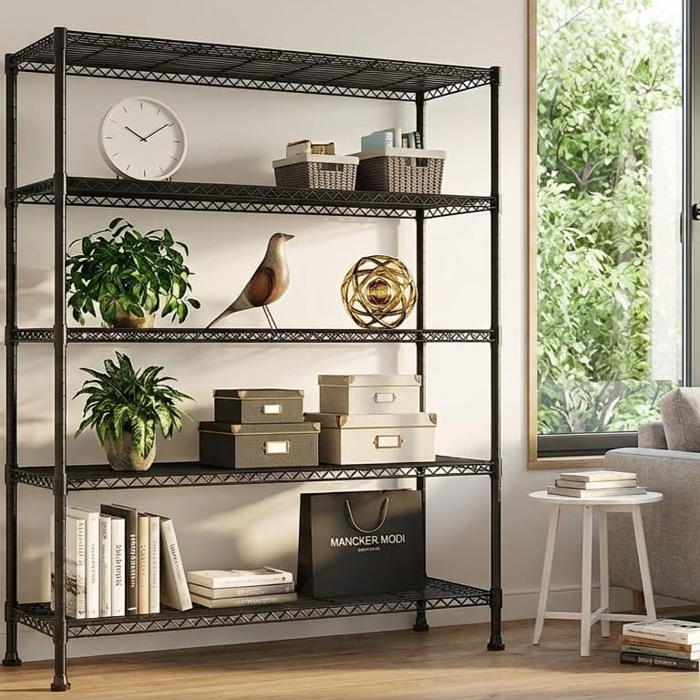 REIBII 5-Tier Storage Shelves, Space Saving&1000LBS Heavy Duty for Garage