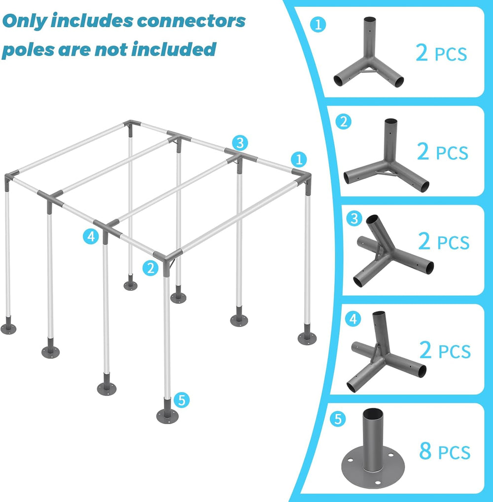 8 Leg Carport Kits,Slant Roof Canopy Fitting Kit with 1-3/8" ID, Galvani...